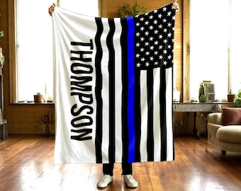 Personalized Thin Blue Line Blanket, Custom Police Blanket, Customized Law Enforcement Gift, Police Wife Gift, Police dad, Back the Blue
