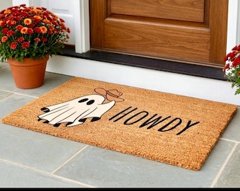 Ghost Cowboy Halloween Doormat, Halloween Doormat, Howdy Doormat, Funny Doormat, Halloween Decor, Fall Decor, Welcome Mat, Front Door Mat