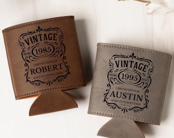 Aged to Perfection Birthday Can Coolers, Personalized Gifts for Men, Engraved Can Cooler, Birthday Gifts for Men, Boyfriend, Husband, 40th