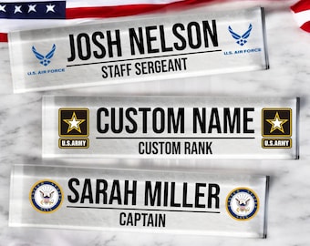 Military Desk Name Plate with Rank, Army Desk Decor, Navy Gifts, Airforce Gifts, Army Gifts, Military Gifts Army Graduation Gift Desk Sign