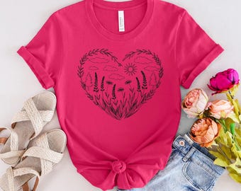 Women's Shirt, Heart Shirt, Nature Shirt, Graphic Tee, Outdoor Lover Gift, Earth Day Shirt, Nature Inspired Top