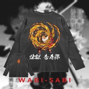 Kimetsu No Yaiba (Demon Slayer) Black Anime Graphic Long-Sleeved Shirt - Double-Sided Print (Kyōjurō Rengoku) - Manga Apparel  (Hoodie)