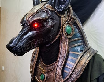 Anubis Awakened Mask – Ancient God of Death Helmet with LED Eyes | Custom Egyptian Anubis Mask | Dark Fantasy Cosplay Prop