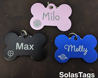 Personalized Engraved Dog Cat & Pet Tag, Irish-Made Custom Pet ID Tags, Aluminum Bone