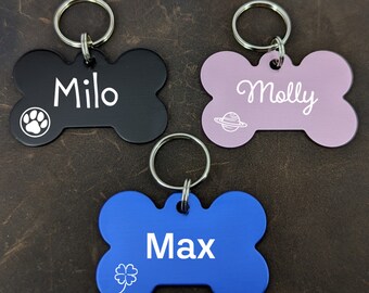 Custom Engraved Pet Tags: Personalised Dog Bone ID Tags, Aluminium, Stainless Steel, and More | Choose Graphics, Fonts, & Colours