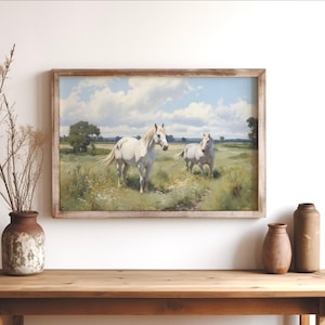 Vintage Equestrian Horse Painting, Art on Canvas, 20th Century British Equine Artwork, Farmhouse Décor