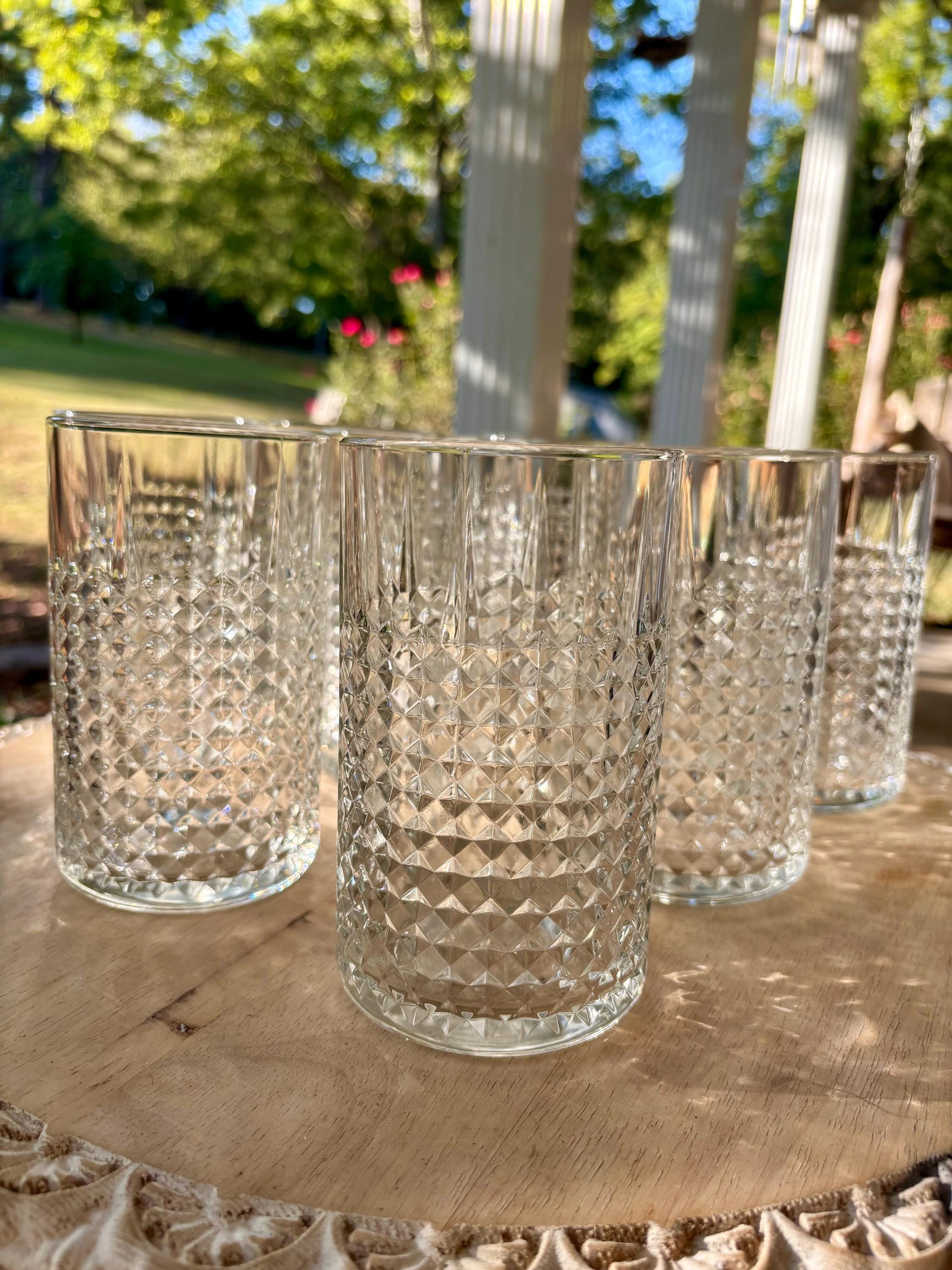 Pair of Ikea Frasera Tall Glasses, ONLY 2 AVAILABLE- Diamond Cut Clear  Tumblers