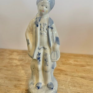 Vintage Porcelain Colonial Boy Figurine: Cobalt Blue Lute Player