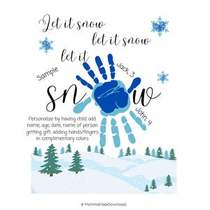 Winter Snowflake Handprint Fingerprint Footprint Keepsake Art / Children&#39;s Seasonal Giftable Craft / Portrait Landscape PDF Download 8.5x11&quot;