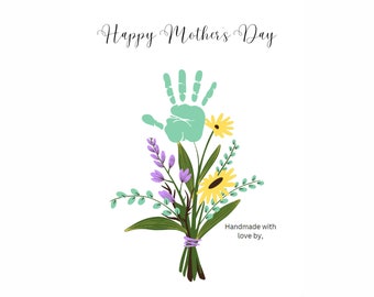 Mother's Day Printable Craft for Kids / DIY Art for Mother's Day / Gift for Mom from Kids / Flower Bouquet Handprint Craft / Printable Gift