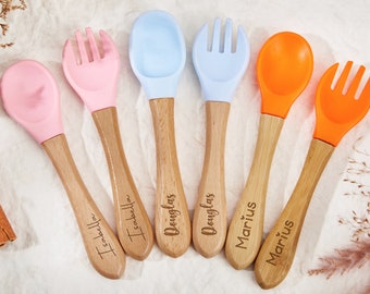 Personalized Baby Cutlery Set Toddler Spoon&Fork Silicone Baby Spoon and Fork Gift For Baby Silicone Utensils Baby Shower Gifts New Mom Gift