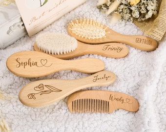 Cepillo de pelo de bebé personalizado Cepillo de pelo de madera personalizado Peine de madera grabado Cepillo de masaje Regalos de baby shower para regalos de bebé para niña