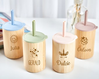 Personalized Silicone Straw Sippy Cup for Baby Gift for Newborn Custom Engraved Non-Spill Toddler Training Cup 5oz for Baby 6+ Months