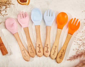 Personalized Baby Cutlery Set Toddler Spoon&Fork Silicone Baby Spoon and Fork Gift For Baby Silicone Utensils Baby Shower Gifts New Mom Gift