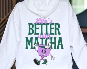 Bluza z kapturem Matcha Latte, estetyczny zestaw Matcha, prezent dla miłośników Matcha, klub towarzyski miłośników kawy, kubek Matcha, sweter z zieloną herbatą, miska Matcha