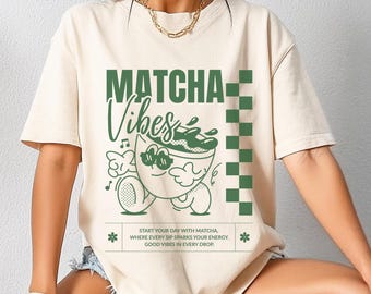 抹茶ラテシャツ、レトロ抹茶セットシャツ、抹茶好きの方へのギフト、コーヒー好きの方へのギフト、抹茶カップソーシャルクラブ、緑茶シャツ、抹茶ボウル