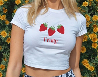 Fruity Baby Tee, Subtle Pride T-shirt, Fruity Shirt, Y2K 2000s Trendy Crop, Gift for LGBTQ Lesbian Gay Pride Sapphic Tee, Pride Aesthetic