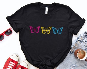 Pan T-shirt, Pan Butterflies, Pansexual Shirt, Pan Pride Top, Subtle Pansexual Flag Shirt, Pan Pride Shirt, Trendy Pride Plus Size Pride