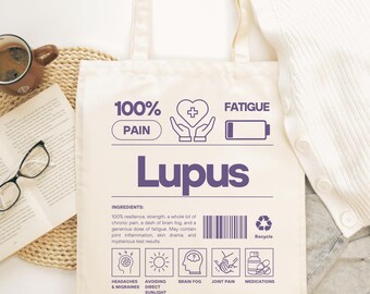 Lupus Awareness Tote Bag for Lupus Warrior, Gift for Lupus Support Team Family Purple Ribbon Wear Lupus, Flare ups Spoonie Invisible Illness
