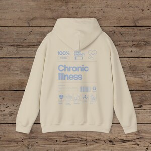 Chronic Illness Back Print Hoodie, Invisible Illness Shirt Rare Disease Sweatshirt Neurospicy Sweater POTS Diabetes, Spoon Theory, Awareness Sand