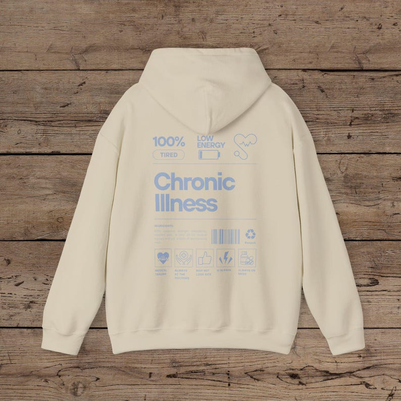 Chronic Illness Back Print Hoodie, Invisible Illness Shirt Rare Disease Sweatshirt Neurospicy Sweater POTS Diabetes, Spoon Theory, Awareness Sand