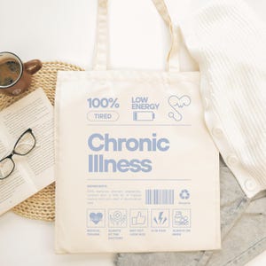 Chronic Illness Tote Bag, Chronic Pain Gift, Invisible Illness Canvas Tote Bag Rare Disease Neurospicy Medical Trauma Spoon Theory Awareness