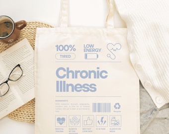 Chronic Illness Tote Bag, Chronic Pain Gift, Invisible Illness Canvas Tote Bag Rare Disease Neurospicy Medical Trauma Spoon Theory Awareness
