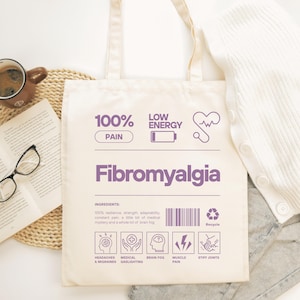 Fibromyalgia Tote Bag, Chronic Illness Gift, Chronic Pain Canvas tote Bag Invisible Rare Disease Medical Trauma Spoon Theory Fibro Awareness