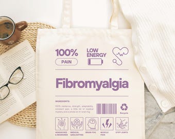 Fibromyalgia Tote Bag, Chronic Illness Gift, Chronic Pain Canvas tote Bag Invisible Rare Disease Medical Trauma Spoon Theory Fibro Awareness