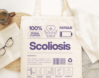 Sacola de conscientização sobre escoliose, junho é o mês de conscientização sobre escoliose, presente para guerreiros da escoliose, trauma médico, problemas crônicos na coluna, dor nas costas