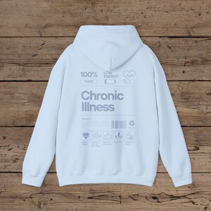 Chronic Illness Back Print Hoodie, Invisible Illness Shirt Rare Disease Sweatshirt Neurospicy Sweater POTS Diabetes, Spoon Theory, Awareness Light Blue