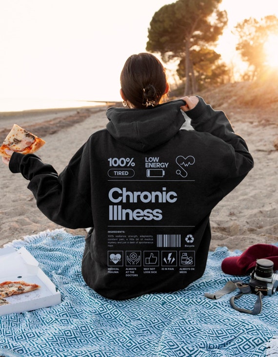 Chronic Illness Back Print Hoodie, Invisible Illness Shirt Rare Disease Sweatshirt Neurospicy Sweater POTS Diabetes, Spoon Theory, Awareness
