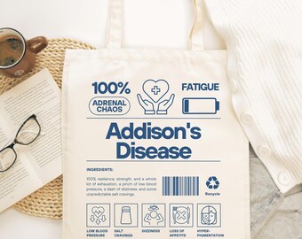 Borsa tote per la malattia di Addison, regalo di sensibilizzazione sulla malattia di Addison, nastro azzurro, cucchiaio, guerriero della malattia invisibile, caos del cortisolo surrenalico cronico
