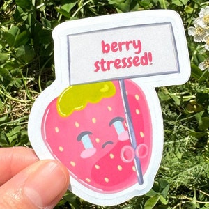 Autocollant stressé aux baies |  autocollants mignons de fraises |