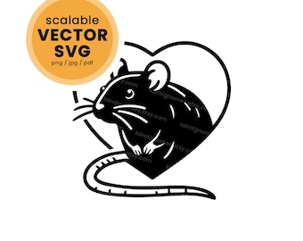 Cute black rat T-shirt design Hand drawn SVG vector graphic, dxf. Tshirt, tote bag, mug, cap, DIY projects. Cricut Silhouette. PNG animal
