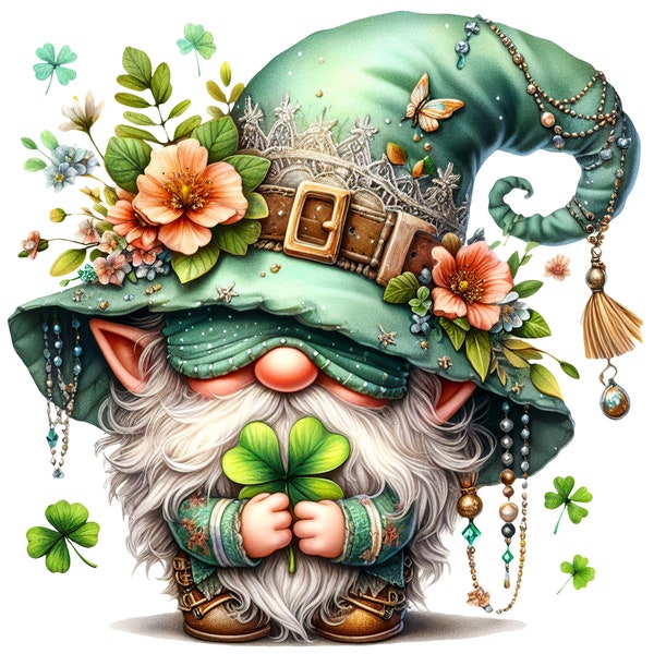 10 PNG Watercolor St. Patrick's Day gnome, Watercolour clipart, St. Patrick's Day printable, St. Patrick's Day crafts, Spring clipart
