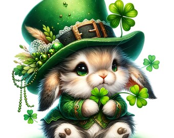 20 JPG Watercolor St. Patrick's Day bunny, Woodland animal, Watercolor animal, St. Patrick's Day printable, St. Patrick's Day crafts