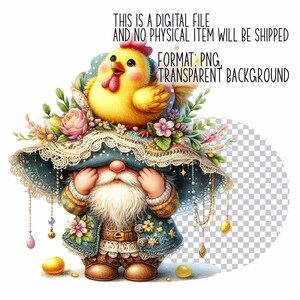 11 PNG Watercolor Easter gnome, Easter clipart, Easter egg clipart, Easter bunny, Easter crafts, Easter prints, Transparent background image 2