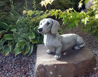 Concrete Dachshund dog figurine Outdoor garden Dachshund dog statue Detailed Dachshund puppy sculpture gift garden yard outside inside dogs