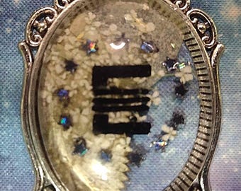 Large Enclave Emblem, steel pendant, pressed flowers, elegant pendant