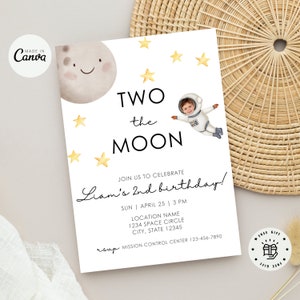 Editable Printable Two The Moon Birthday Party Invitation, Two The Moon Second Birthday Invite, Space Astronaut Theme, Instant Download