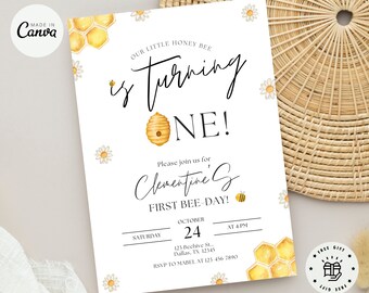 First Birthday Invitation, First Bee Day Invitation, Honey Bee Invitation, Editable Party Invitation, Our Little Honey Bee Evite Template