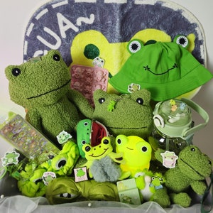 Scatola misteriosa kawaii carina a forma di rana, scatola regalo a sorpresa a tema animale verde, scatola per cancelleria, accessori per la scuola, borsa, borsetta, peluche, lampada a LED