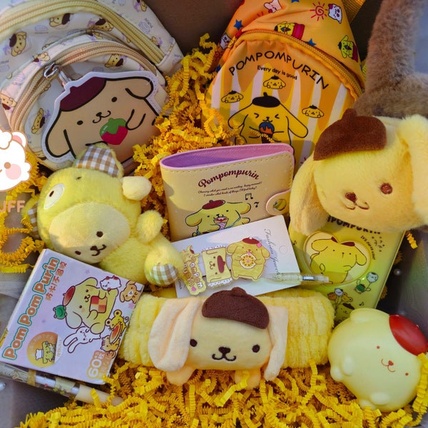 Pompompurin Cute Kawaii Mystery Box Sanrio Geschenkbox Schreibwarenbox, Schulzubehör, Wearables, Schmuck, Tasche Handtasche, Plushies, LED-Lampe