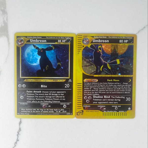 Umbreon Classic Set of 2 Pokemon Holographic Proxy Card - Handmade Replica