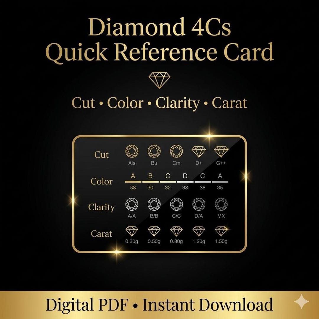 Diamond 4cs Quick Reference Card | Cut Color Clarity Carat Guide ...