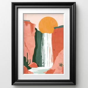 Boho Southwest Painting Abstract Desert Waterfall