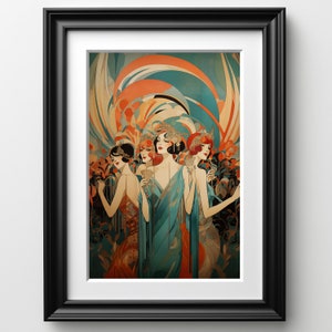 1920 Painting Art Print Flapper Women at Party
