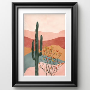 Boho Southwest Painting Abstract Desert Saguaro Ocotillo
