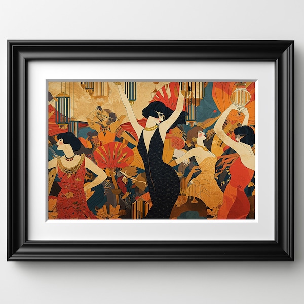 1920 Abstract Painting Art Print Flappers Dancing Party